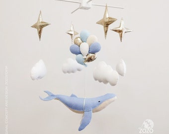 Whale Baby Mobile - Baby Mobile - Blue Whale Nursery Mobile - Space Baby Crib Mobile - Baby Shower Gift - Balloons Mobile - Nautical Mobile