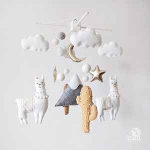 Baby Mobile - Llama Cactus Nursery Mobile -  Llama Mobile -  Cactus Baby Crib Mobile -  Mountain Mobile - Neutral Mobile - Boho Nursery