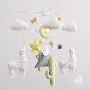 Llama Cactus Nursery Mobile - Mobile Baby - Llama Mobile -  Cactus Baby Crib Mobile -  Alpaca Mobile - Neutral Mobile - Boho Nursery