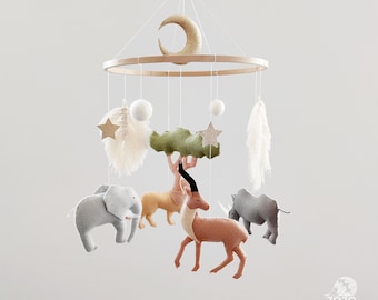 Safari Baby Mobile: Felt Jungle Animals Crib Mobile