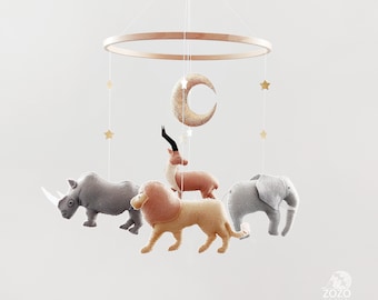 Safari Baby Mobile Boy - Jungle Crib Mobile Girl- Animals Mobile Elephant Lion Hanging Mobile - Neutral Gender Baby Gift - Newborn Present