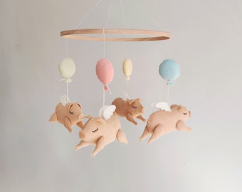 Schweinchen Baby Mobile - Mädchen Mobile - Luftballons Baby Mobile - Bauernhof Mobile für Kinderzimmer - Gender Neutral Kinderzimmer Mobile - Baby Shower Geschenk