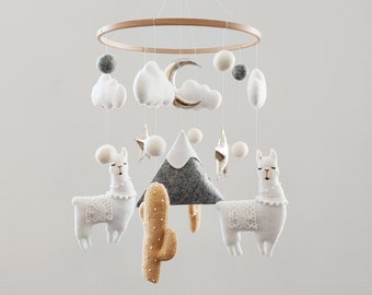 Llama Cactus Baby Mobile: Boho Nursery Decor, Handmade Felt