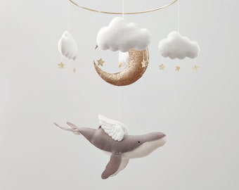 Whale Baby Mobile: Handmade Felt Ocean Nursery Decor
