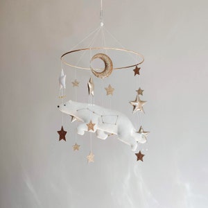 Polar Bear Baby Mobile - Space Nursery Mobile - Gender Neutral Nursery - Stars and Moon Baby Crib Mobile - White Baby Mobile