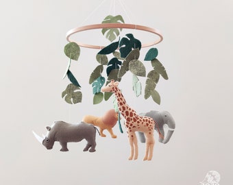 Dschungel Baby Mobile - Tropische Blätter Mobile - Afrikanische Tiere Mobile Safari - Giraffe Löwe Hängende Mobile - Geschlecht Neutral Baby Geschenk