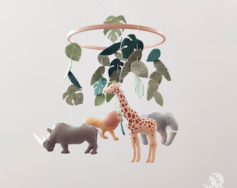 Jungle Animals Baby Mobile: Handmade Felt Safari Crib Decor