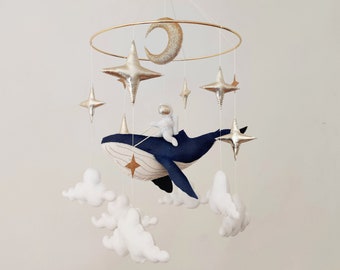 Whale Baby Mobile Boy - Nautical Nursery Mobile - Neutral Baby Mobile - Moon Stars Baby Crib Mobile - Ocean Mobile Blue - Space Mobile