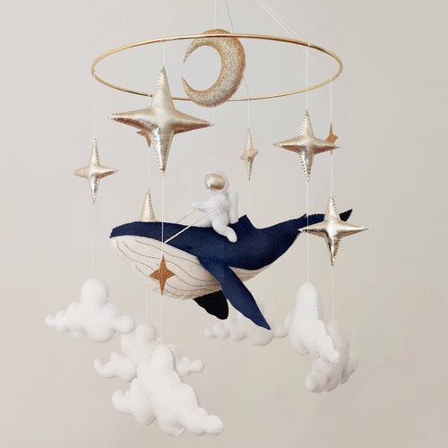 Space Baby Mobile Boy Navy Blue Whale Mobile for Nursery Etsy