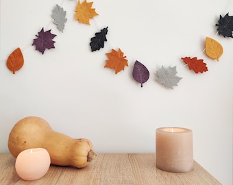 Fall Leaf Garland - Autumn Banner - Thanksgiving Decor - Oak and Maple Leaves Felt Garland - Autumn Leaves Bunting - Fall Mantel Decoration