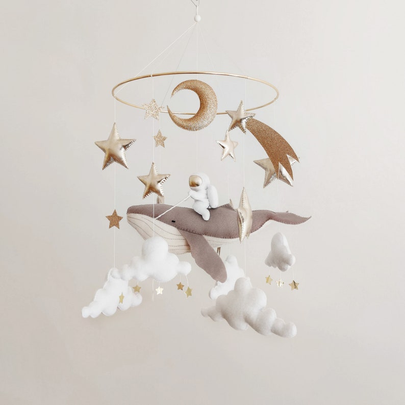Space Baby Mobile Boy Grey Whale Mobile for Nursery Gender Neutral Baby Mobile Moon Baby Crib Mobile Nautical Mobile Ocean Regular packaging