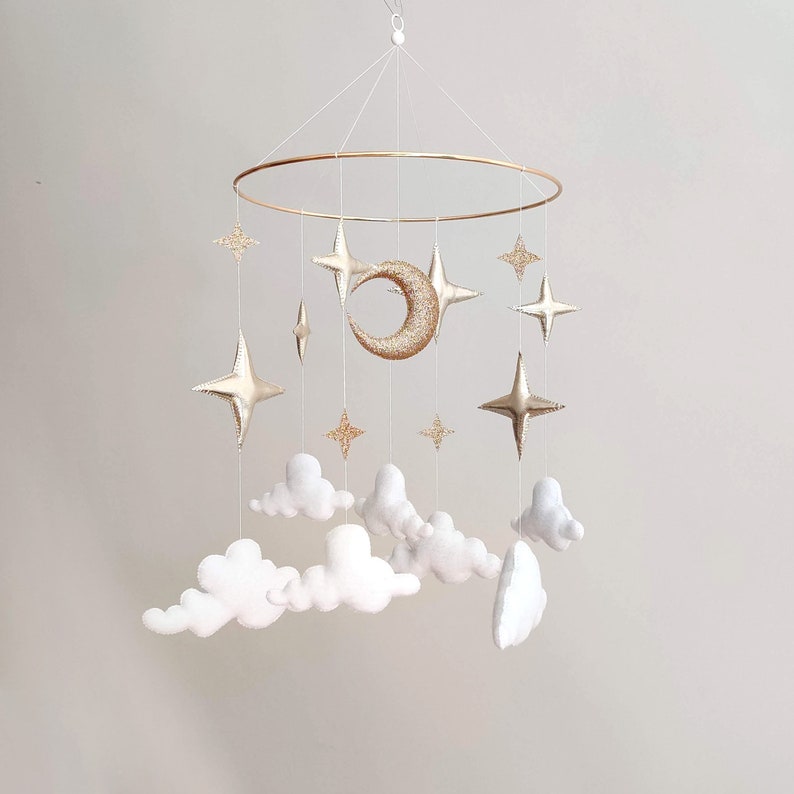 Stars and Clouds Baby Mobile Boy Starry Night Nursery Mobile Neutral Baby Mobile Moon Stars Baby Crib Mobile Space Mobile image 3