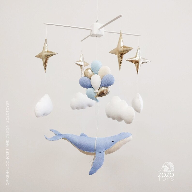 Whale Baby Mobile Baby Mobile Blue Whale Nursery Mobile Etsy