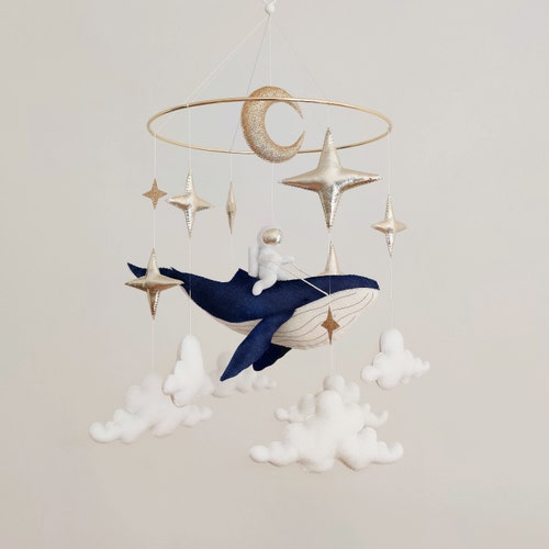 Space Whale Astronaut Baby Mobile | Celestial Felt Nursery Decor, Crib Hanging
