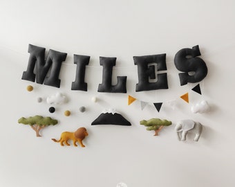 Custom Name Banner Safari Nursery Decor - Personalized Baby Name Sign - Jungle Name Garland - Felt Birthday Banner - Wall Decoration Banner