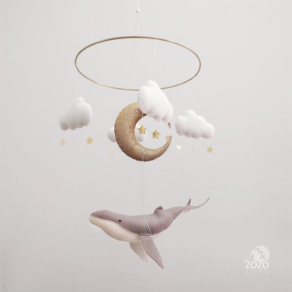 Whale Baby Mobile Fish Mobile Moon Baby Crib Mobile Grey Whale Mobile for  Nursery Neutral Nursery Mobile Baby Shower Gift 