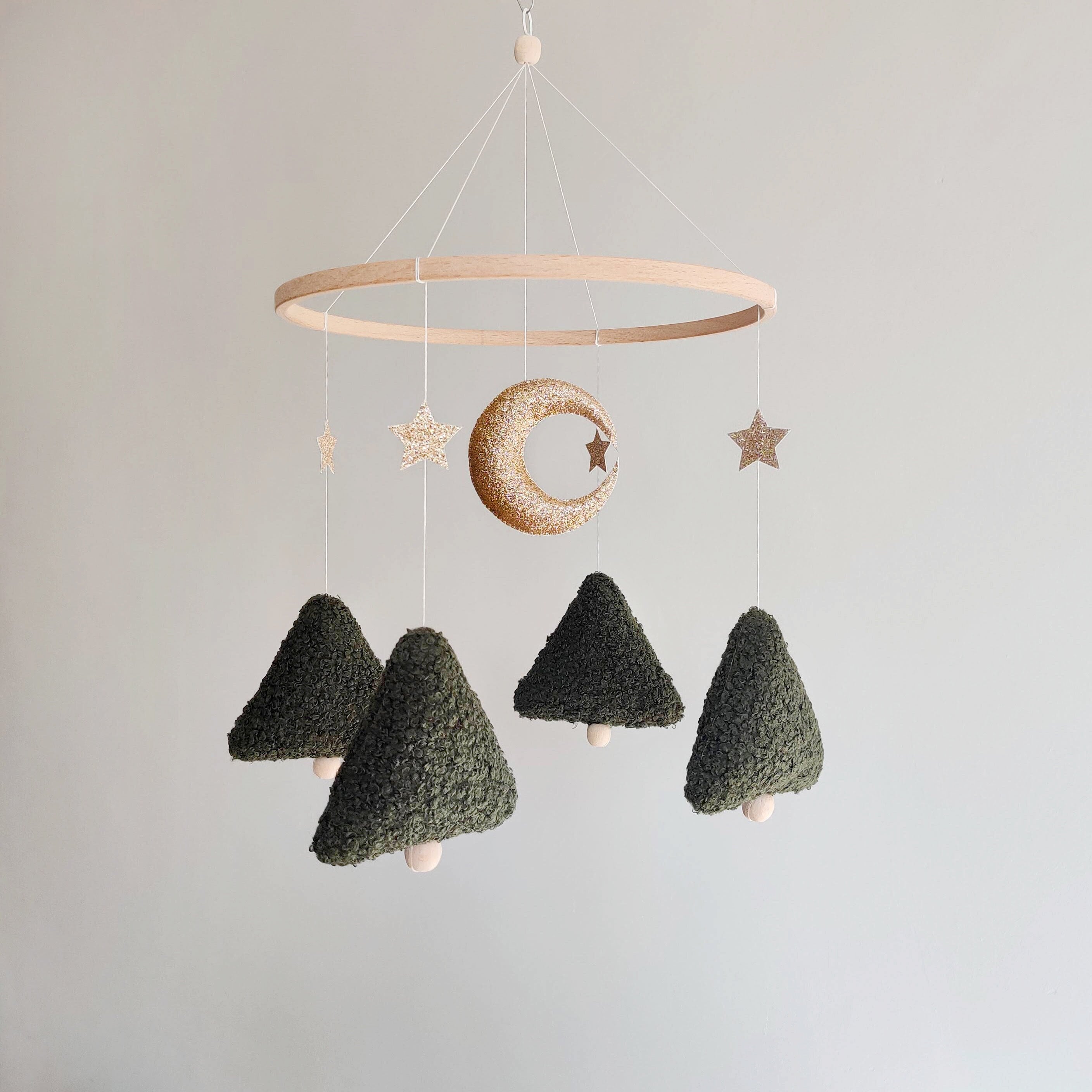 Woodland Mobile - Forest Baby Mobile - Minimalist Cot Mobile - Green Tree Mobile - Moon Nursery Mobile - Gender Neutral Baby Shower Gift