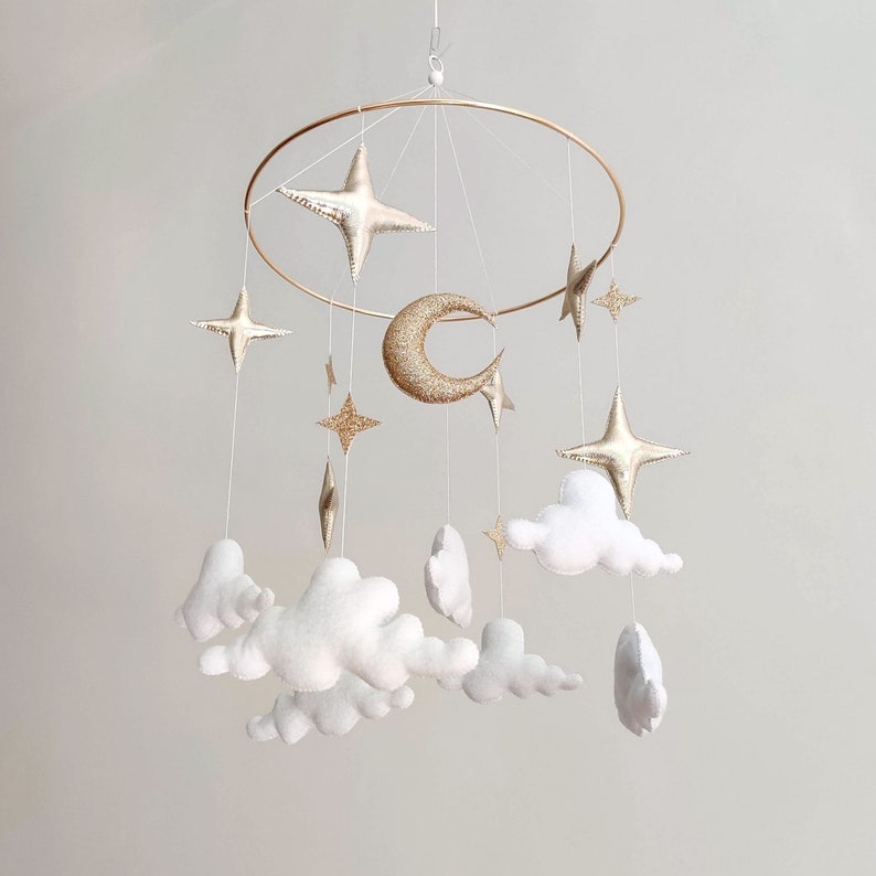 Stars and Clouds Baby Mobile Boy Starry Night Nursery Mobile Neutral Baby Mobile Moon Stars Baby Crib Mobile Space Mobile image 6