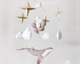 Baby Mobile -  Whale Baby Mobile - Whale Nursery Mobile - Stars Baby Crib Mobile - Gift For Baby - Balloons Mobile - Nautical Mobile