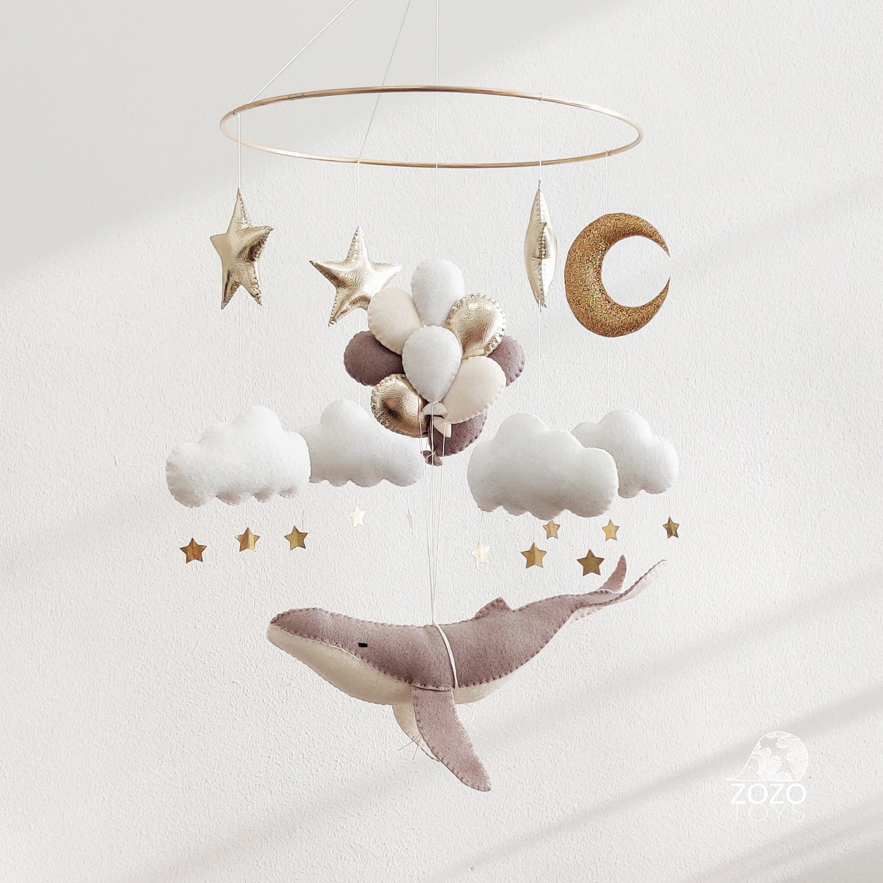 Whale Baby Mobile Fish Mobile Moon Baby Crib Mobile Grey Whale