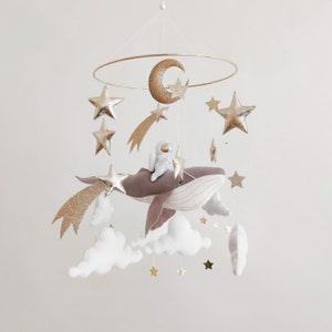 Space Baby Mobile Boy Grey Whale Mobile for Nursery Gender Neutral Baby Mobile Moon Baby Crib Mobile Nautical Mobile Ocean image 3