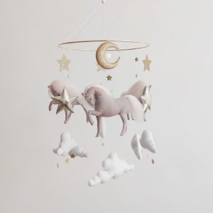 Baby Girl Horse Mobile - Caballos Cuna Móvil - Móvil Gris para Guardería - Guardería Gris Rosa Móvil - Regalo Baby Shower