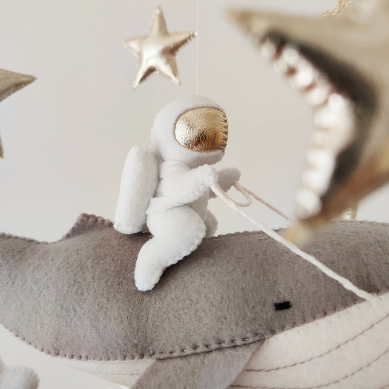 Space Baby Mobile Boy Grey Whale Mobile for Nursery Gender Neutral Baby Mobile Moon Baby Crib Mobile Nautical Mobile Ocean image 5