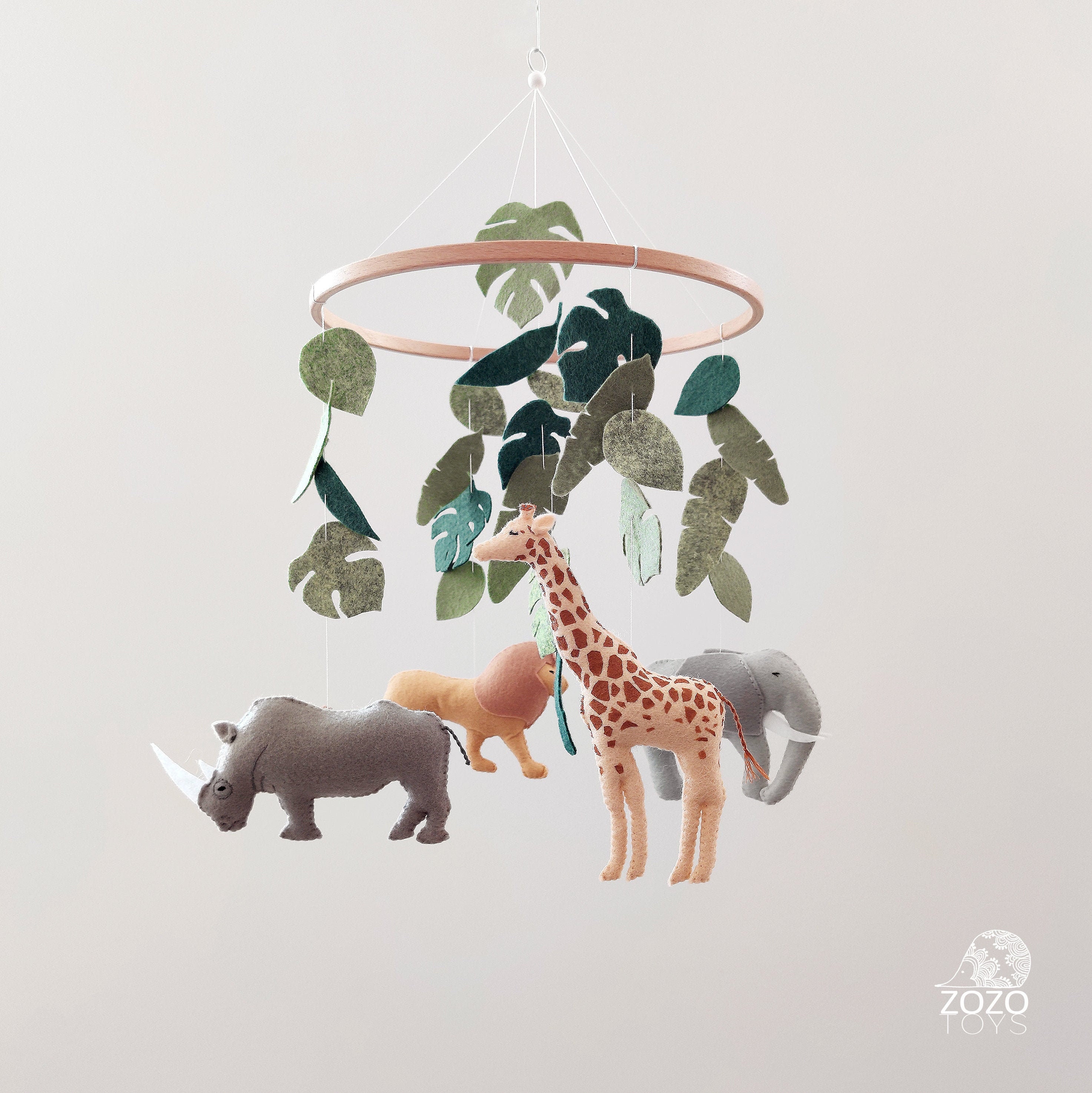 Jungle Baby Mobile - Tropical Leaves Crib African Animals Safari Girafe Lion Hanging Cadeau Bébé Neu