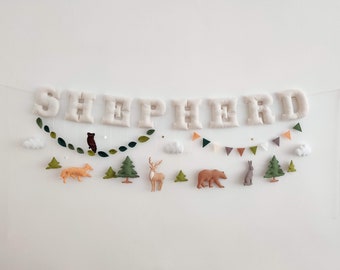 Custom Name Banner Woodland Animals Nursery Decor - Personalized Baby Name Sign - Felt Name Garland Woodland Themed - Wall Decoration Banner