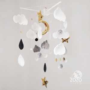 Móvil para bebé - Móvil de noche estrellada - Móvil de cuna con luna y estrellas - Regalo para bebé - Móvil de estrellas para colgar - Móvil de fieltro con nubes - Móvil para guardería
