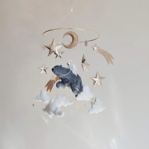 Space Baby Mobile Boy - Blue Bear Mobile for Nursery - Gender Neutral Baby Mobile - Moon Baby Crib Mobile - Polar Bear and Astronaut Mobile