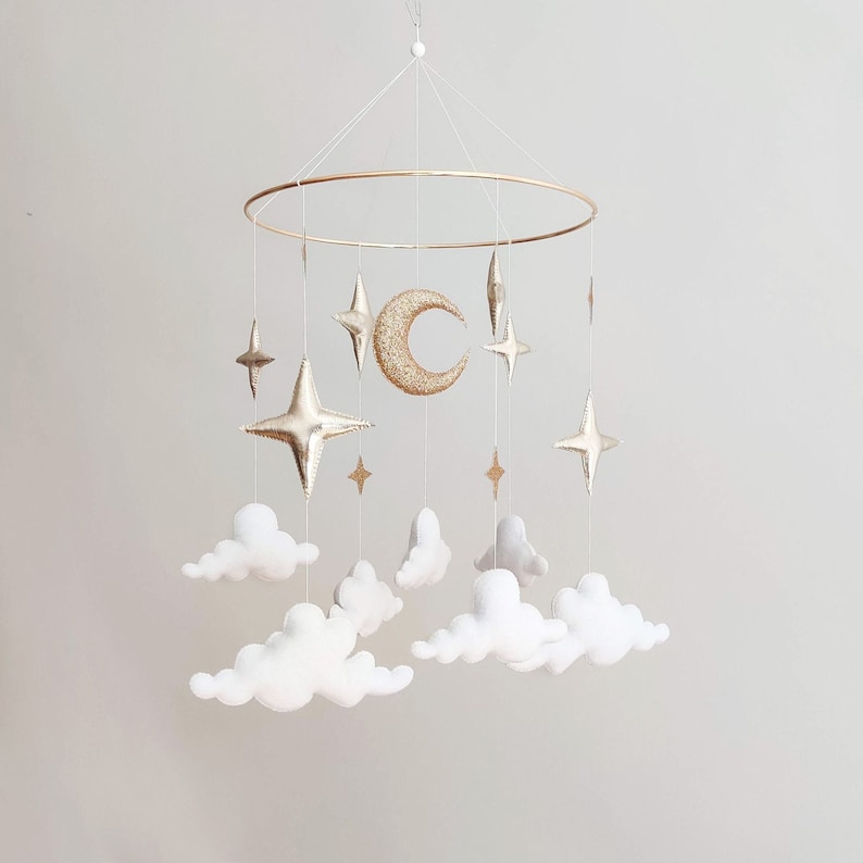 Stars and Clouds Baby Mobile Boy Starry Night Nursery Mobile Neutral Baby Mobile Moon Stars Baby Crib Mobile Space Mobile Regular packaging