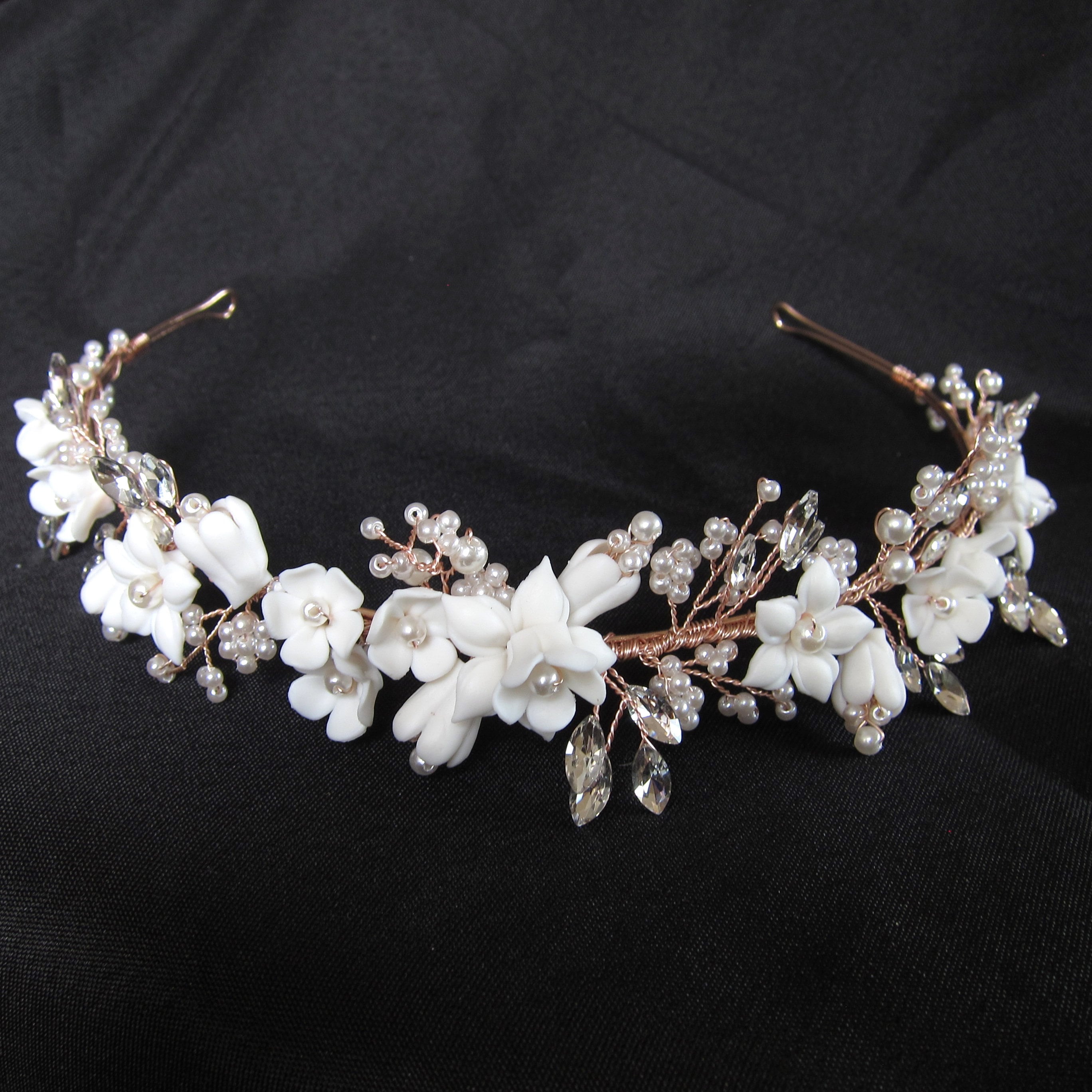 Handmade beaded wedding tiara - headband crown crystal rose gold -…