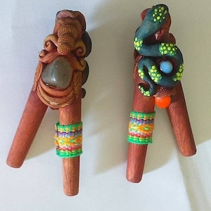 Snake kuripe. Unique handmade Kuripe. Made of precious wood, with healing crystals.