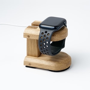 Apple Watch charger stand, wood docking stand from oak, fumed oak, or walnut