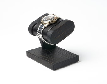 Personalized wood watch storage stand, walnut oak watch display stand