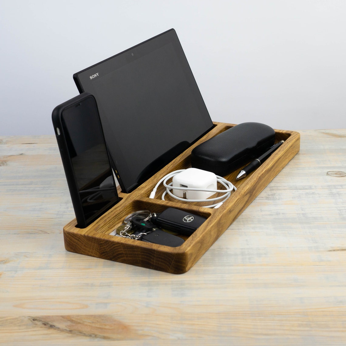 Wood Desk organizer tray Office organization Phone stand Desk Etsy