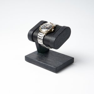 Wooden watch stand  for men, black gray oak personalized watch stand
