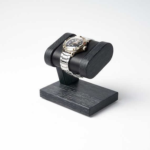 Wooden Watch Stand for Men, Black Gray Oak Personalized Watch