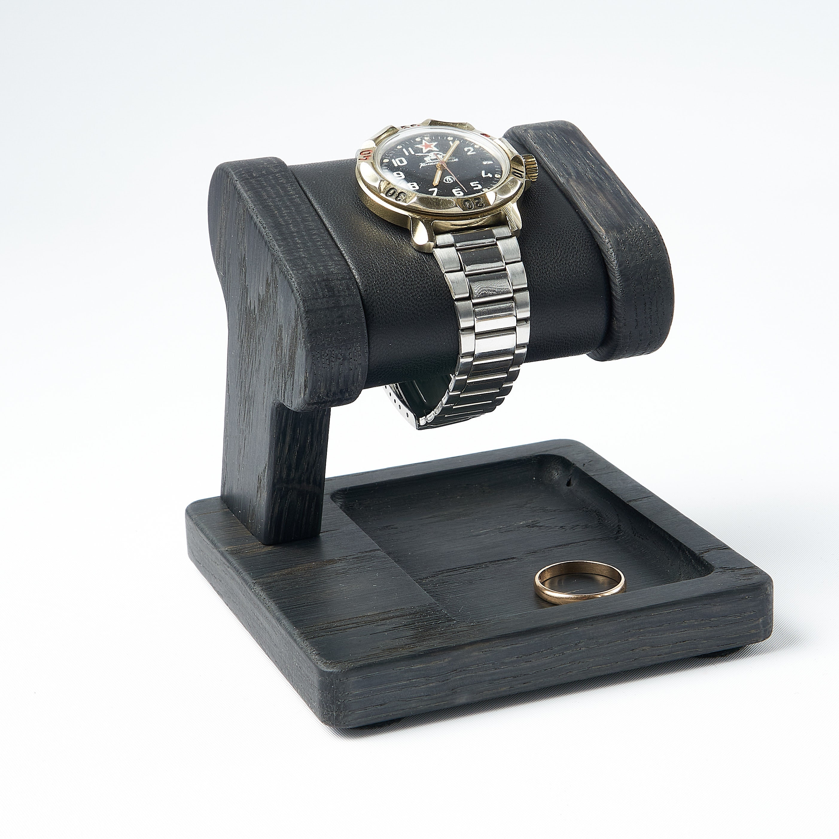 Personalized Wood Watch stand for men's watch with a pocket for storage, jewelry organizer from wood