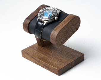 Wooden watch stand with soft pillow, personalized gift for men with engraving