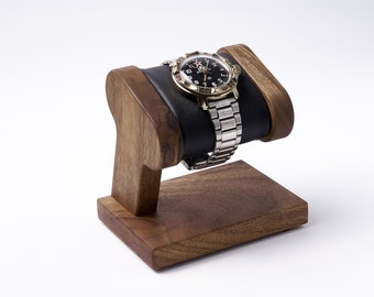 Wooden watch stand with soft pillow, personalized gift for men with engraving
