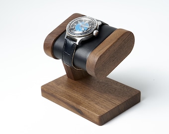 Wooden watch stand with soft pillow, personalized gift for men with engraving