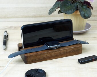 Wooden iPhone Apple watch iWatch charger Apple Watch stand Phone XR, 11 stand dock station Phone dock station wood charging station