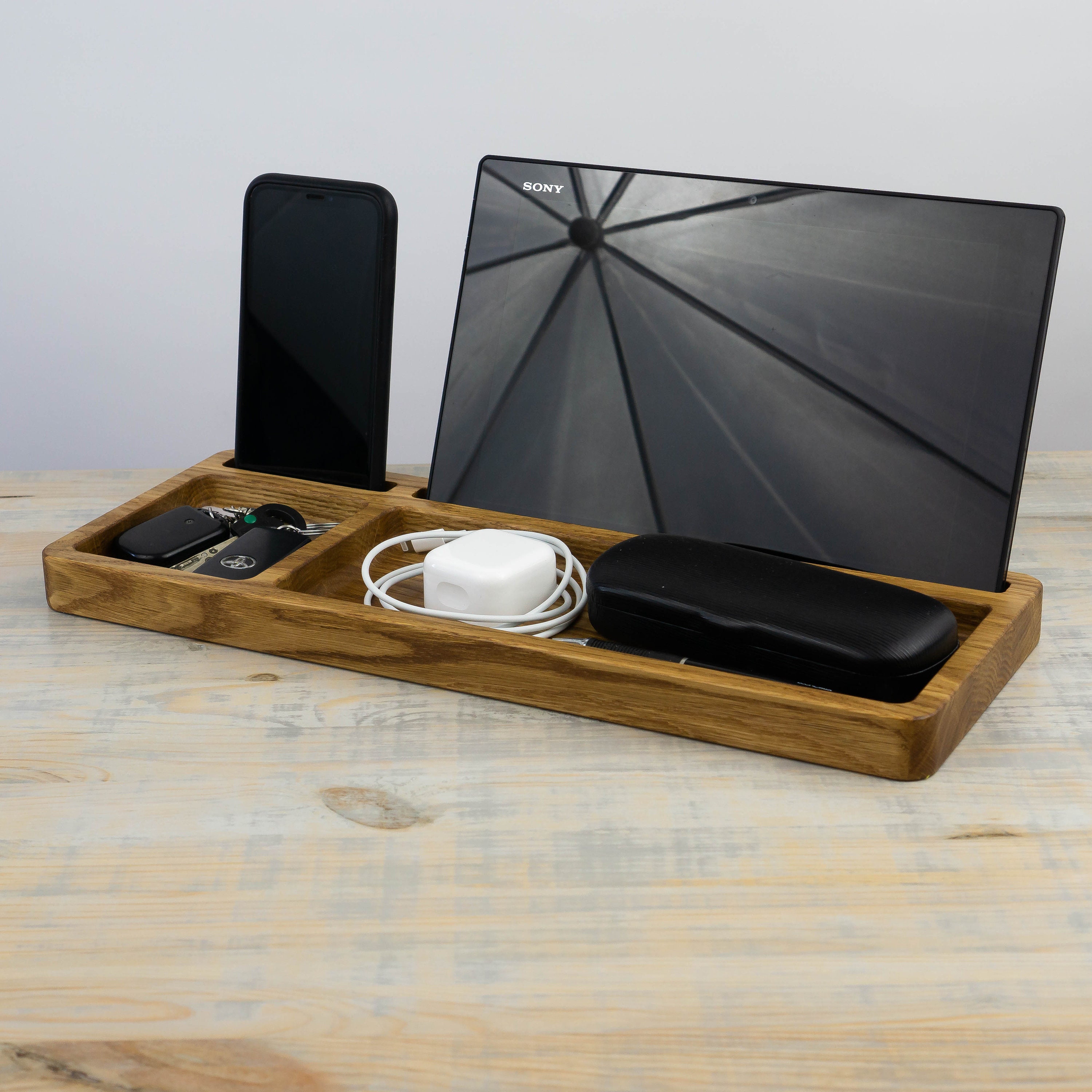 Wood Desk organizer tray Office organization Phone stand Desk Etsy