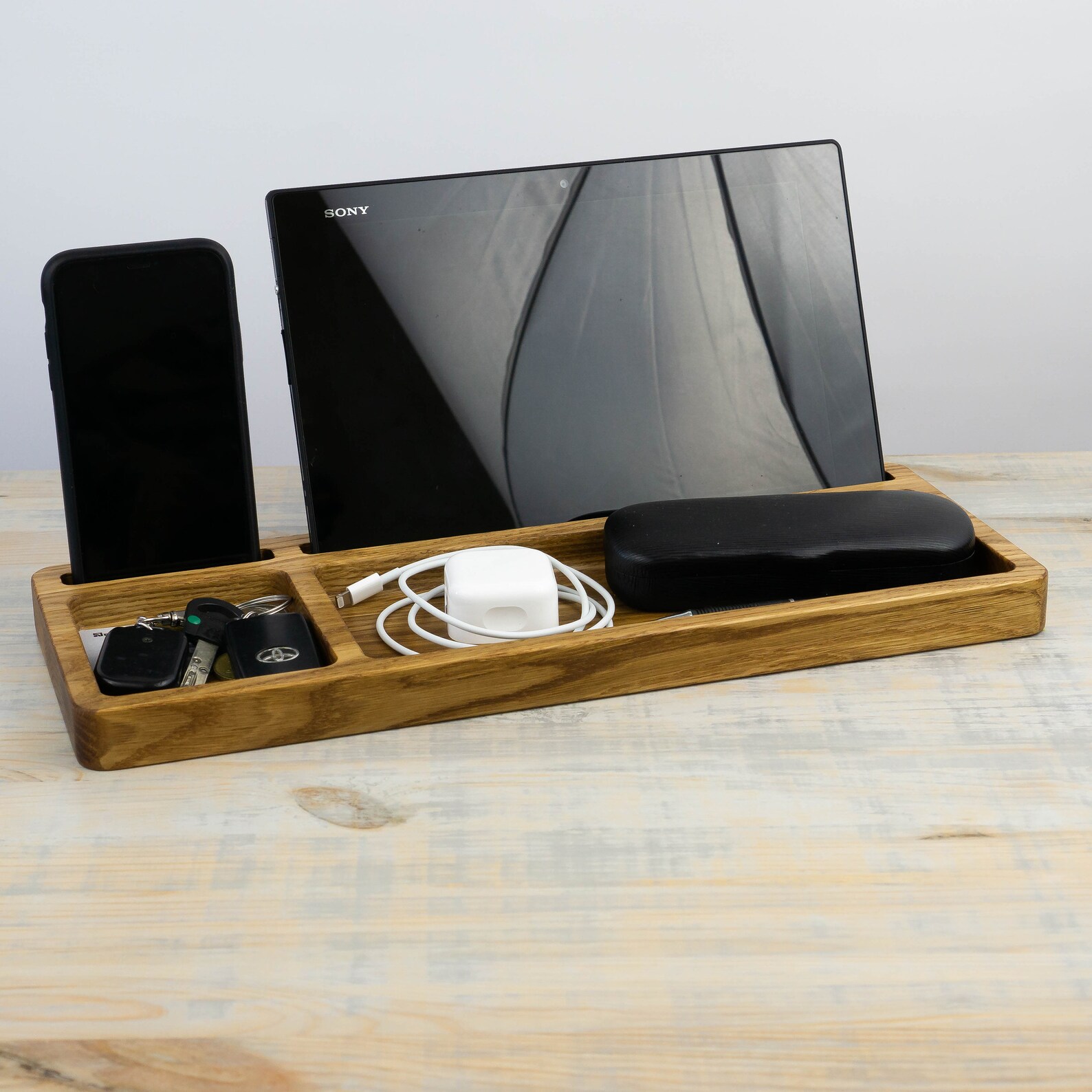 Wood Desk organizer tray Office organization Phone stand Desk Etsy