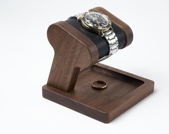 Soporte de madera para reloj de pulsera de hombre con bolsillo para  almacenamiento, organizador de relojes y joyas
