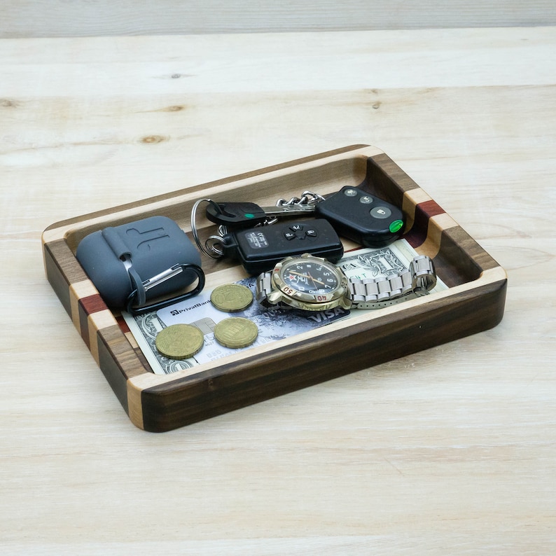 Wooden valet tray wood desk organizer for men wooden dish Etsy