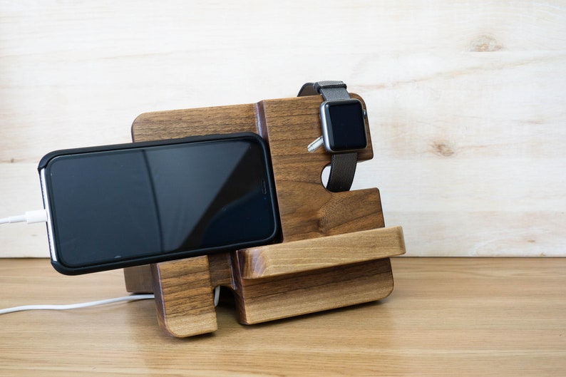 Apple Watch Stand Iphone Charging Station Wood Desk Organizer Etsy