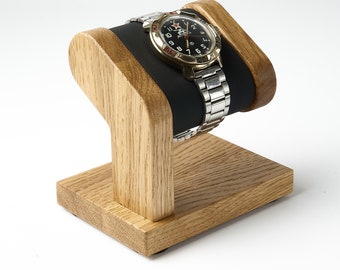 Soporte de reloj de madera personalizado para hombre, soporte de reloj con almohada de cuero para 1 reloj de pulsera